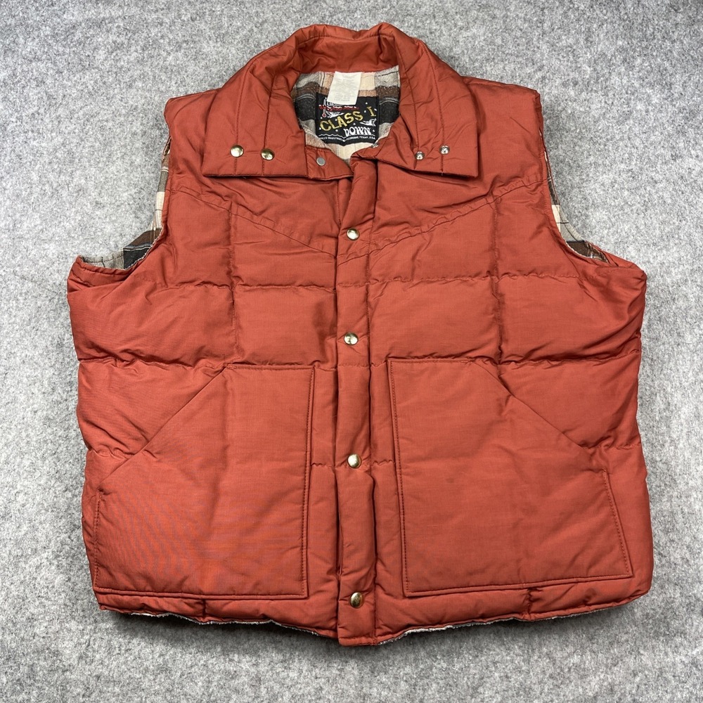 Vintage Walls Blizzard Pruf Down Puffer Vest Mens XL Brown Flannel Lined USA 80s